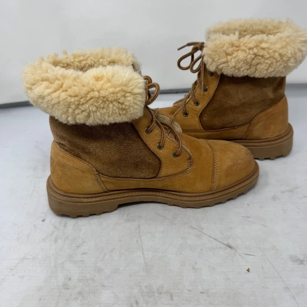 🔥UGG Australia Shearling🩷🤎🩷 Tan Suede Lace Up Boots‎ 7 Coquette  sheepskin